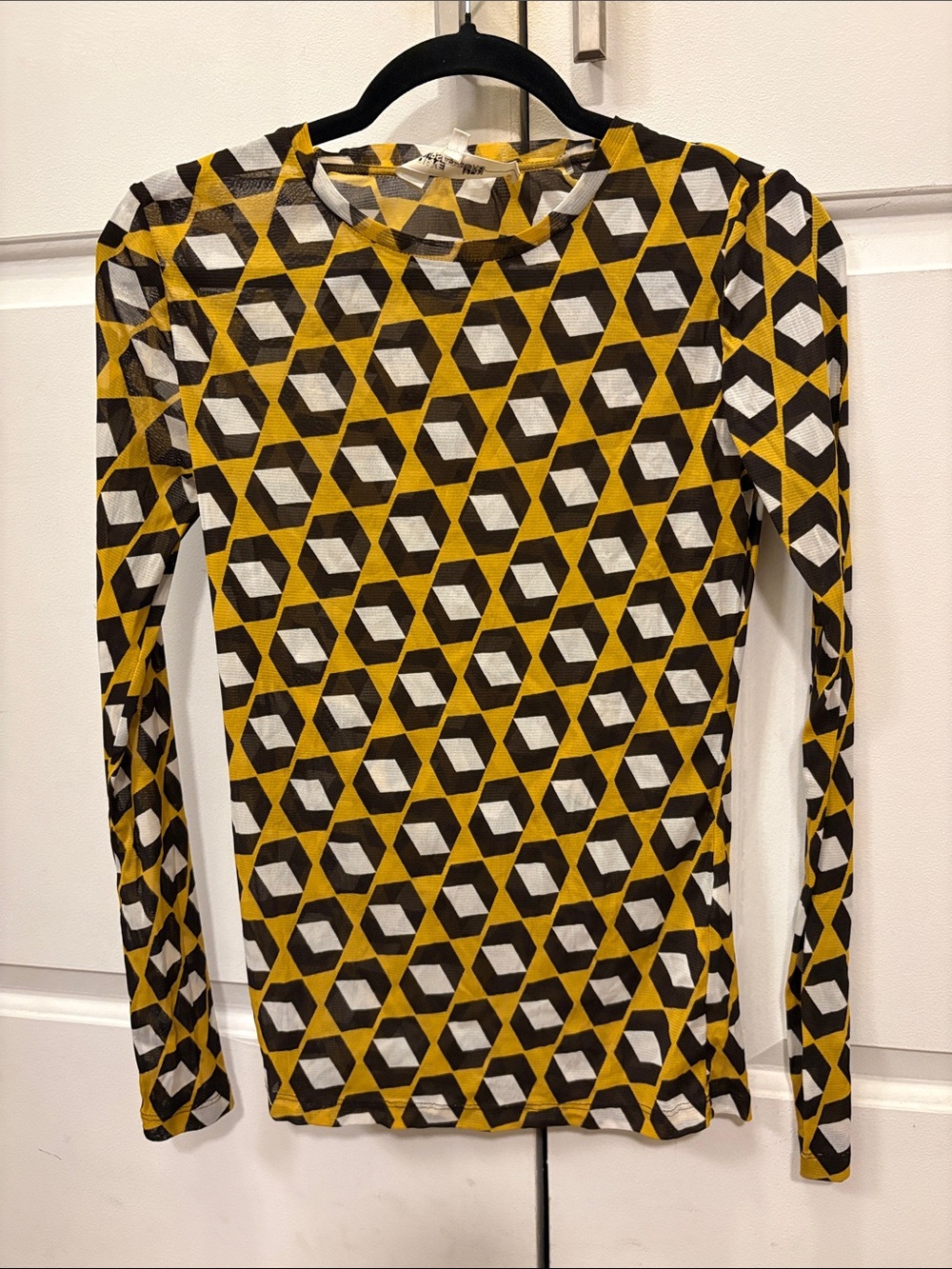 Diane von Furstenberg Mesh Geometric Print Long-Sleeve Top